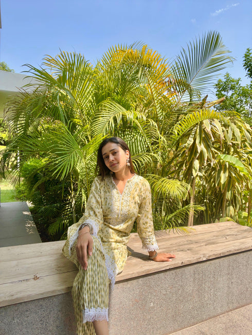 Sahiba bali in Samma Chikankari Co-ord set in Cotton for Women- Cream